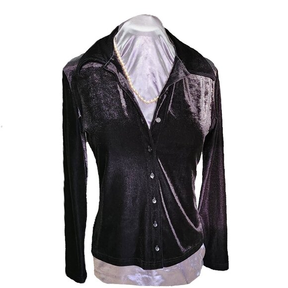 Vintage Black Stretch Velvet Blouse - Picture 6 of 6